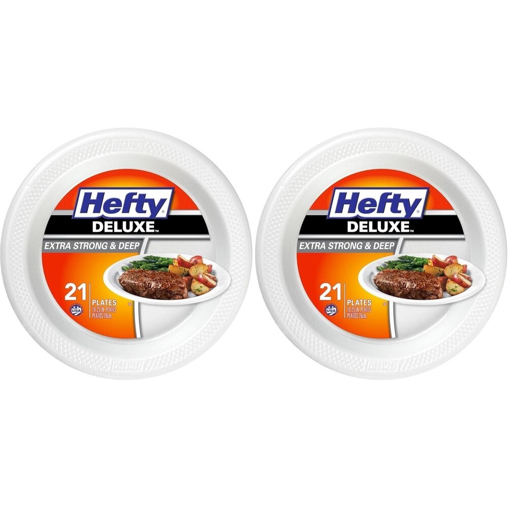 Hefty Deluxe Large Round Foam Plates, 21 Count (Pack of 2)